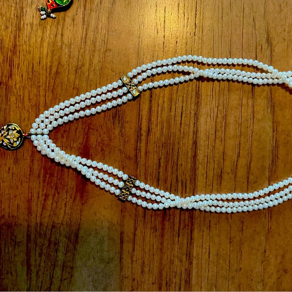 India enamel and pearl necklace and earrings.  From India. Never worn. - Picture 3 of 14